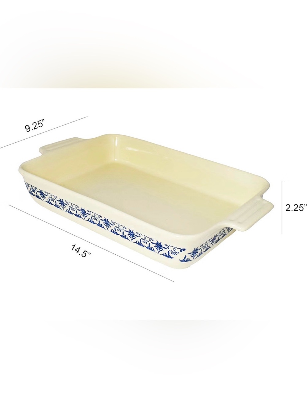 Blue Floral Ceramic Rectangular Baking Dish with Handles